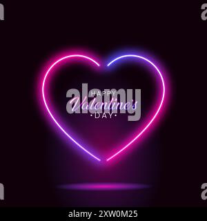 Happy Valentine's Day Poster, Neon glühendes Herz, Grußkarte, Banner Stock Vektor