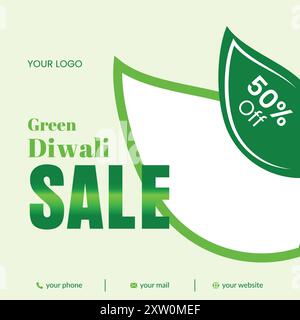 Grünes Diwali Verkaufsplakat mit Blättern, umweltfreundlich, Vektor-Design Stock Vektor