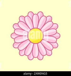 Einfache Illustration einer rosafarbenen Blume mit Kontur. Separate Blüte. Stock Vektor