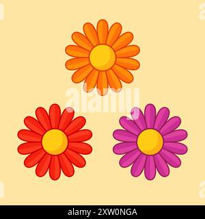 Einfache Illustration von orange, rot und violett Blüten mit Kontur. Separate Blüte. Stock Vektor