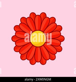 Einfache Illustration einer roten Blume mit Kontur. Separate Blüte. Stock Vektor