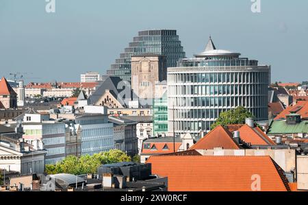 Europäische Stadtarchitektur. Stadtbild von oben. Panorama der Stadt Posen. Stockfoto