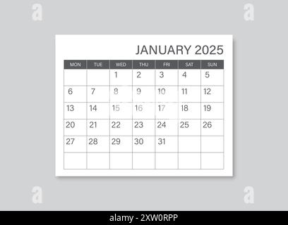 Kalender januar 2025 Symbol im flachen Stil. Planer-Vektorillustration auf isoliertem Hintergrund. Geschäftskonzept für Kalenderzeichen. Stock Vektor