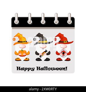 Kalender 31. Oktober für Halloween mit Halloween-Gnomen. Abbildung für eine Kalenderseite oder Ihre Grußkarte Stock Vektor