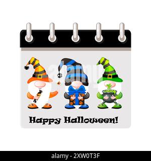 Kalender für Halloween mit Halloween-Gnomen. Abbildung für eine Kalenderseite oder Ihre Grußkarte Stock Vektor