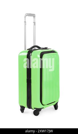 Ein hellgrüner Koffer isoliert auf weiß Stockfoto