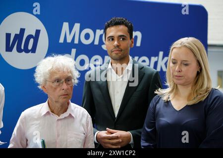 Brüssel, Belgien August 2024. Die Bekanntgabe der Ergebnisse der Präsidentschaftswahlen der flämischen liberalen Partei Open VLD in Brüssel am Samstag, den 17. August 2024. Gewinnt kein Kandidat mehr als 50 Prozent der Stimmen, wird eine zweite Runde zwischen den beiden Kandidaten mit dem besten Ergebnis organisiert. BELGA FOTO NICOLAS MAETERLINCK Credit: Belga News Agency/Alamy Live News Stockfoto