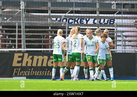 Vallingby, Schweden, 17. August 2024: Hammarby IF FF feiert Tor während des Spiels in der schwedischen Liga OBOS Damallsvenskan am 17. August 2024 zwischen Hammarby IF und Linkoping FC bei Grimsta IP in Vallingby (Stockholm), Schweden (Peter Sonander/SPP) Credit: SPP Sport Press Photo. /Alamy Live News Stockfoto