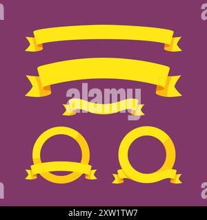 Gelbe Bänder und Rahmen in stilvoller flacher Ausführung. Stock Vektor