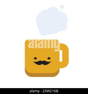 Braunes Becher-Symbol, Objekt-Silhouette, flaches Vektor-Design-Element mit lächelndem Gesicht und Schnurrbart - Grafik-Design-Illustration isoliert auf weißem Hintergrund Stock Vektor