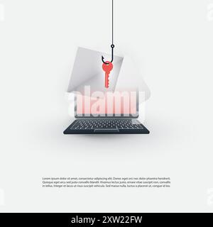 Internet-Phishing, Account-Hacking-Versuch durch böswillige E-Mails – Hacker-Aktivität, Datendiebstahl, gehackt, gestohlene Anmeldedaten und Passwort, Cyber CRIM Stock Vektor