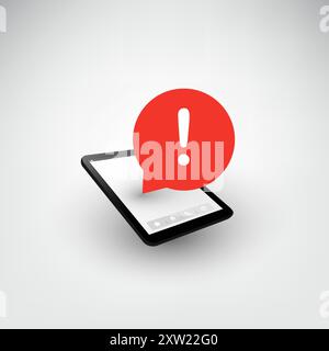 Warnung, Mobiltelefonbenachrichtigung, Warnung, wichtige Nachricht, Vektorillustration - Smartphone mit Sprechblase und Ausrufezeichen Stock Vektor