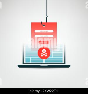 Internet-Phishing, Account-Hacking-Versuch – Hacker-Aktivitäten, Datendiebstahl, gehackt, gestohlene Anmeldeinformationen und Passwort, Cyber-Kriminalität und Netzwerksicherheit Stock Vektor