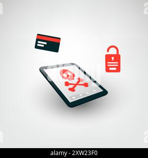 Internet-Phishing, Account-Hacking-Versuch – Hacker-Aktivität, Datendiebstahl, gehackt, gestohlene Anmeldeinformationen, Passwort- und Kreditkartendaten – Cyber CRIM Stock Vektor