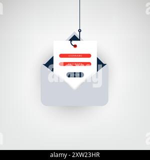Internet-Phishing, Account-Hacking-Versuch durch böswillige E-Mails – Hacker-Aktivität, Datendiebstahl, gehackt, gestohlene Anmeldedaten und Passwort, Cyber CRIM Stock Vektor