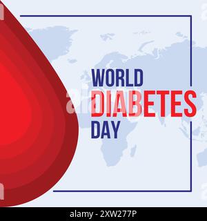 Weltdiabetestag Poster mit Bluttropfen, Vektor-Vorlage Stock Vektor