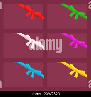 Eckschleife. Rot, grün, weiß, lila, blau, und gelbes Band. Stock Vektor