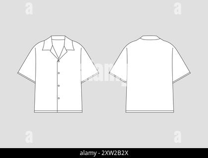 Herren Kurzarm Hemd Relaxed Fit Hemd Vektor flach technisches Zeichenhemd Modell-Up Illustration Vorlage Stock Vektor