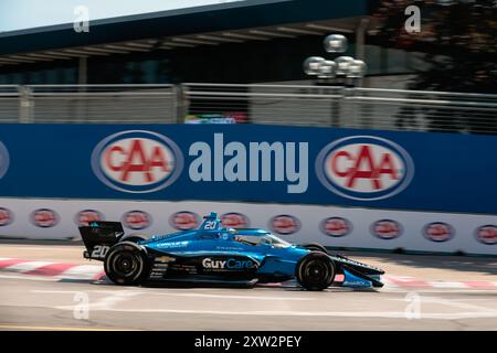 Toronto, ON, USA. Juli 2024. Der Fahrer DER NTT INDYCAR SERIE, ED CARPENTER (20) aus Indianapolis, Indiana, reist während eines Trainings für die Ontario Honda Dealers Indy Toronto in Toronto ON durch die Kurven. (Kreditbild: © Walter G. Arce Sr./ASP via ZUMA Press Wire) NUR REDAKTIONELLE VERWENDUNG! Nicht für kommerzielle ZWECKE! Stockfoto