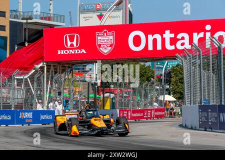 Toronto, ON, USA. Juli 2024. Der Fahrer DER NTT INDYCAR-SERIE, PATO OWARD (5) aus Monterey, Mexiko, reist während eines Trainings für den Ontario Honda Dealers Indy Toronto in Toronto ON durch die Kurven. (Kreditbild: © Walter G. Arce Sr./ASP via ZUMA Press Wire) NUR REDAKTIONELLE VERWENDUNG! Nicht für kommerzielle ZWECKE! Stockfoto