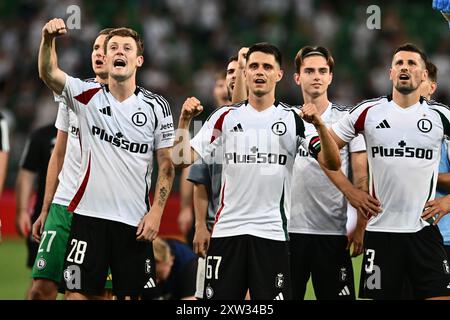 WARSCHAU, POLEN – 15. AUGUST: Marc Gual, Bartosz Kapustka, Pawel Wszolek während des Spiels der UEFA Europa Conference League zwischen Legia Warschau und Brondby Stockfoto