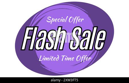 Werbeetiketten für den Verkauf von Lash Sale – Vorlagen für Flash-Angebote in ovaler Form. Sonderangebot, jetzt shoppen Werbewebsite-Banner auf violettem Hintergrund Stock Vektor