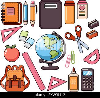 Schulzubehör-Set. Zurück zur Schule. Stock Vektor