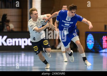 Obling, Bertram (VfL Gummersbach, #16), Thomassen, anders Christian (sah-Skanderborg AGF) GER, VfL Gummersbach gegen sah-Skanderborg AGF, Handball, Diakin 1. Handballbundesliga Maenner, 2.Wartburg Cup, Spielzeit 2024/2025, Samstag, 17.08.2024, 16:00 Uhr, Thüringen Foto: Eibner-Pressefoto/Martin Herbst Stockfoto