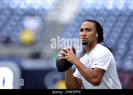 Houston, Texas, USA. August 2024. Houston Texans Quarterback C.J. Stroud (7) wärmt sich vor dem Spiel zwischen den Houston Texans und den New York Giants im NRG Stadium in Houston, Texas am 17. August 2024 auf. (Kreditbild: © Erik Williams/ZUMA Press Wire) NUR REDAKTIONELLE VERWENDUNG! Nicht für kommerzielle ZWECKE! Stockfoto