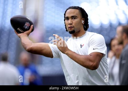 Houston, Texas, USA. August 2024. Houston Texans Quarterback C.J. Stroud (7) wärmt sich vor dem Spiel zwischen den Houston Texans und den New York Giants im NRG Stadium in Houston, Texas am 17. August 2024 auf. (Kreditbild: © Erik Williams/ZUMA Press Wire) NUR REDAKTIONELLE VERWENDUNG! Nicht für kommerzielle ZWECKE! Stockfoto
