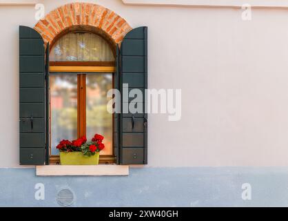 Türen und Fenster von alten venezianischen Häusern Stockfoto