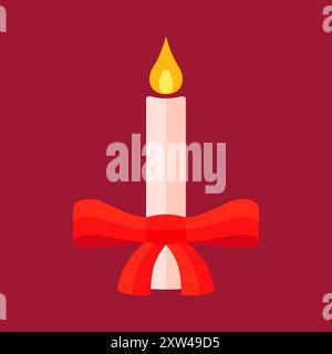 Weihnachtskerze mit roter Schleife im flachen Design. Stock Vektor
