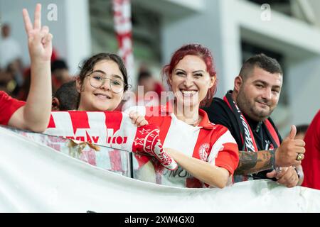 Aris FC Limassol lädt Olympiacos Piraeus FC am 10. August 2024 zu einem Freundschaftsspiel im AlfaMega Stadium in Limassol, Zypern ein Stockfoto