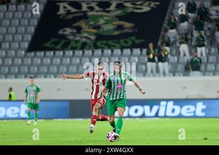 Aris FC Limassol lädt Olympiacos Piraeus FC am 10. August 2024 zu einem Freundschaftsspiel im AlfaMega Stadium in Limassol, Zypern ein Stockfoto