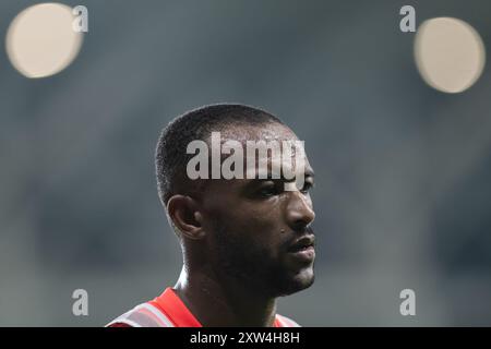 Aris FC Limassol lädt Olympiacos Piraeus FC am 10. August 2024 zu einem Freundschaftsspiel im AlfaMega Stadium in Limassol, Zypern ein Stockfoto