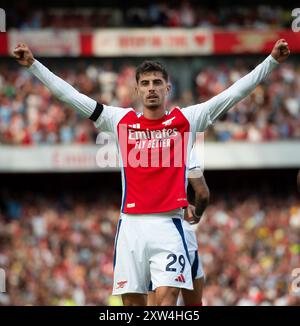 Emirates Stadium, London, Großbritannien. August 2024. Premier League Football, Arsenal gegen Wolverhampton Wanderers; Kai Havertz von Arsenal feiert, nachdem er 1-0 in der 25. Minute erzielte. Credit: Action Plus Sports/Alamy Live News Stockfoto