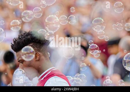 London, Großbritannien. August 2024. London, England, 17. August 2024: Mohammed Kudus (14 West Ham) vor dem Spiel der Premier League zwischen West Ham und Aston Villa im London Stadium. (Pedro Porru/SPP) Credit: SPP Sport Press Photo. /Alamy Live News Stockfoto