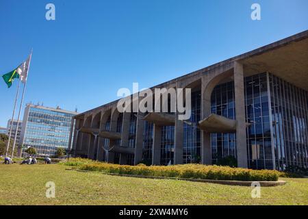 Brasilia, Brasilien - 22. Juli 2024: Gebäude des Justizpalastes. Externe Ansicht. Stockfoto