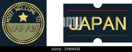 Willkommen Japan Stempelsiegel und Aufkleber, Vektorillustration abstraktes bearbeitbares Bild Stock Vektor