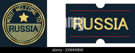 Willkommen Russland Stempelsiegel und Aufkleber, Vektorillustration abstraktes bearbeitbares Bild Stock Vektor