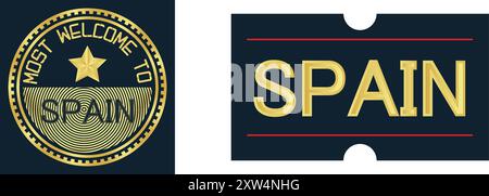 Willkommen Spanien Stempelsiegel und Aufkleber, Vektorillustration abstraktes editierbares Bild Stock Vektor