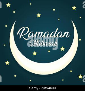 Ramadan Mubarak Grußkarte mit Halbmond und Sternen Stock Vektor