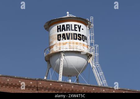 Milwaukee - 14. August 2024: Hauptquartier von Harley Davidson, 3700 Juneau Avenue. Harley Davidson ist der führende Hersteller legendärer Motorräder. Stockfoto