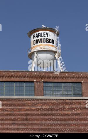 Milwaukee - 14. August 2024: Hauptquartier von Harley Davidson, 3700 Juneau Avenue. Harley Davidson ist der führende Hersteller legendärer Motorräder. Stockfoto