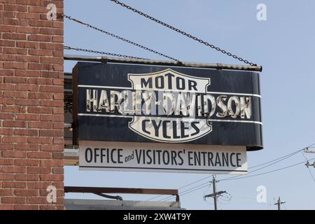 Milwaukee - 14. August 2024: Hauptquartier von Harley Davidson, 3700 Juneau Avenue. Harley Davidson ist der führende Hersteller legendärer Motorräder. Stockfoto