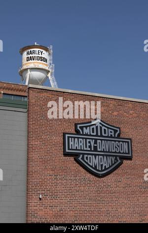 Milwaukee - 14. August 2024: Hauptquartier von Harley Davidson, 3700 Juneau Avenue. Harley Davidson ist der führende Hersteller legendärer Motorräder. Stockfoto