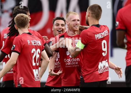 Brüssel, Belgien August 2024. Gaetan Robail von RWDM feiert am ersten Tag der zweiten Liga der Challenger Pro League 2023-2024 1B der belgischen Meisterschaft am Samstag, den 17. August 2024, nach einem Fußballspiel zwischen RWD Molenbeek und Patro Eiden Maasmechelen in Brüssel. BELGA FOTO BRUNO FAHY Credit: Belga News Agency/Alamy Live News Stockfoto