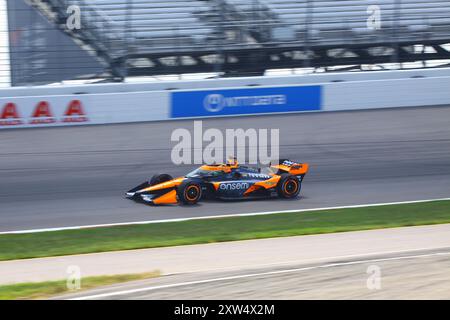 Madison, IL 16. August 2024: 8. Jährliches INDYCAR-Rennen der Bommarito Automotive Group 500 auf der WWTR-Rennstrecke. Übungssitzung. Stockfoto