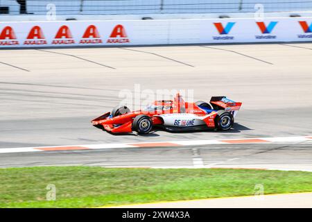 Madison, IL 16. August 2024: 8. Jährliches INDYCAR-Rennen der Bommarito Automotive Group 500 auf der WWTR-Rennstrecke. Übungssitzung. Stockfoto