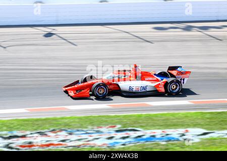 Madison, IL 16. August 2024: 8. Jährliches INDYCAR-Rennen der Bommarito Automotive Group 500 auf der WWTR-Rennstrecke. Übungssitzung. Stockfoto